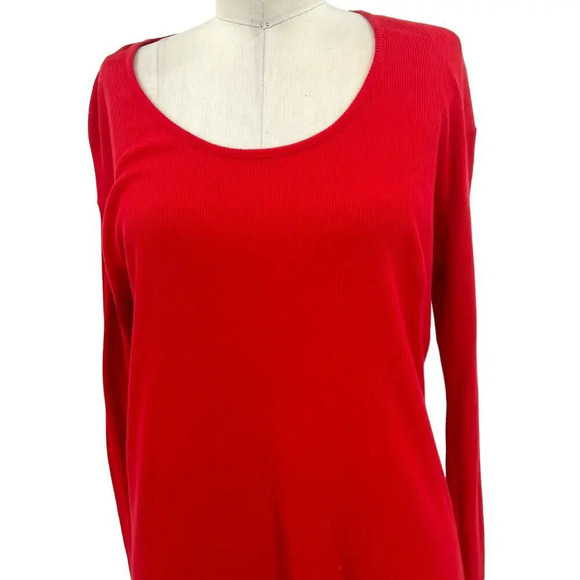 Balmain Red Cotton Ribbed Long Sleeve Scoop Neck Tee‎ Shirt Size XL **Flawed - Picture 3 of 12